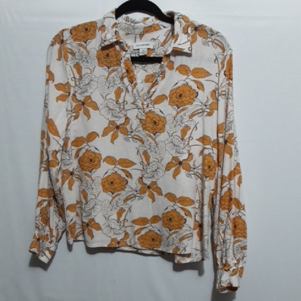 CALLIGRAPHIE Ivory/ Mustard Floral Linen Blend‎ Popover Top